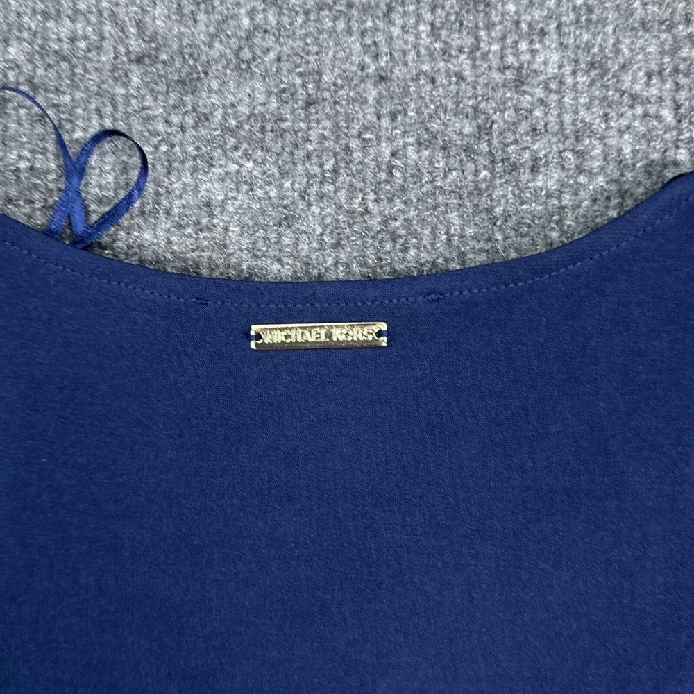 Michael Kors MK Blouse Top Womens Size Small Navy Blue Cinch Neck‎ Tasseled